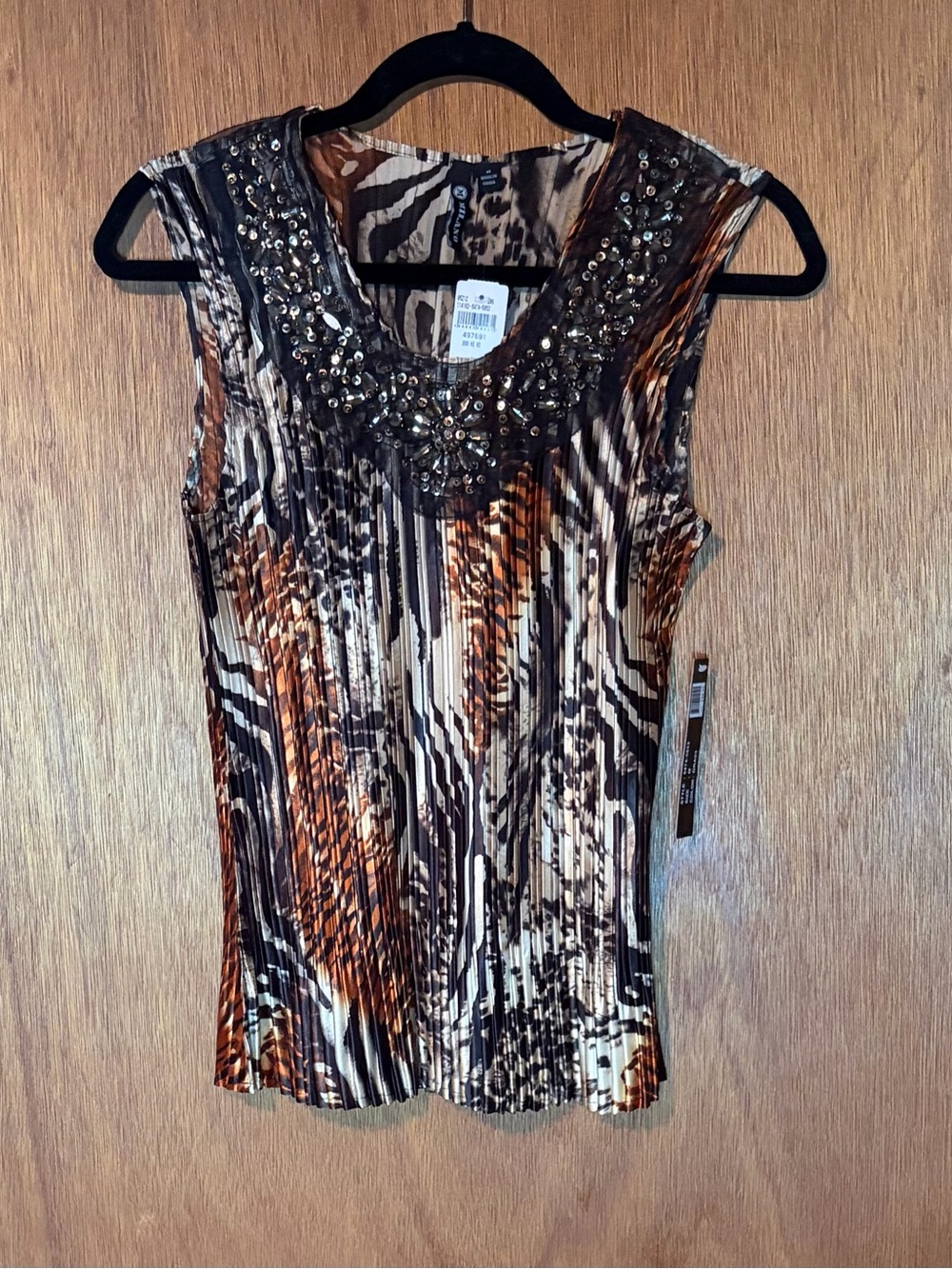 Milano Beaded Animal Print Sleeveless Top - Brown/Black/Cream